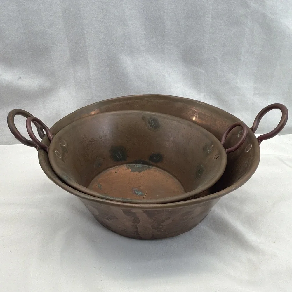 2 Vintage Hammered Copper Pot Cauldron Bowl